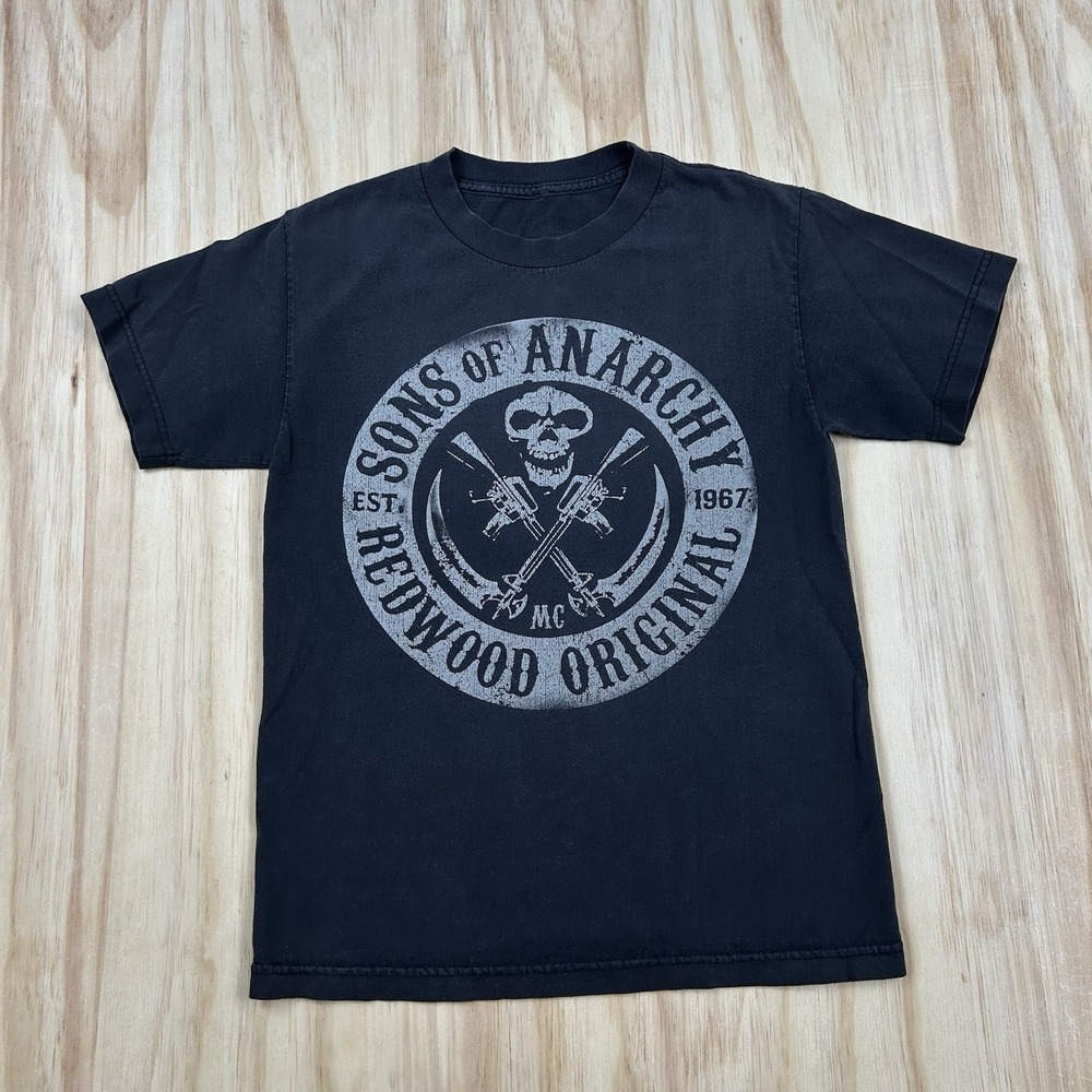 VTG Sons of Anarchy T-Shirt Mens S Black Biker Motorcycle Club Biker Skull Faded